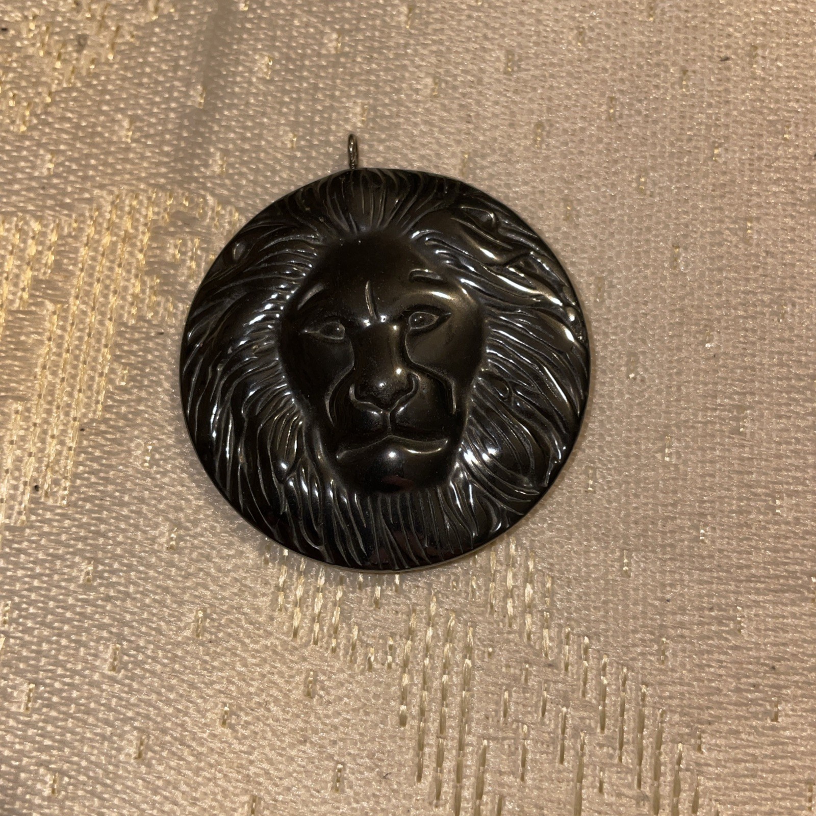 Lion Carved Leo Disk Medallion Hematite Stone Modern Fashion Pendant