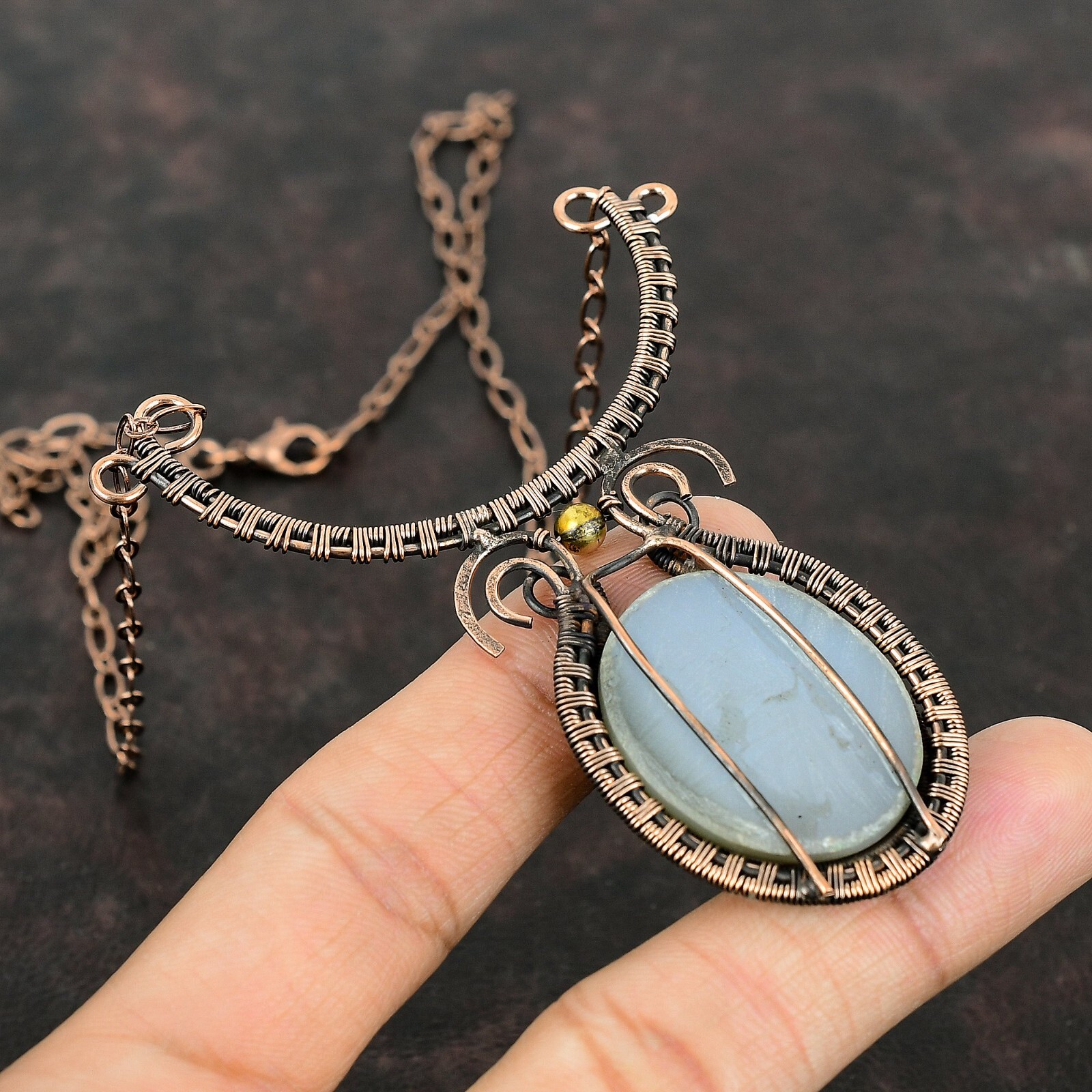 Titanium Druzy Copper Love Gift Wire Wrapped Necklace Adjustable 18.0″
