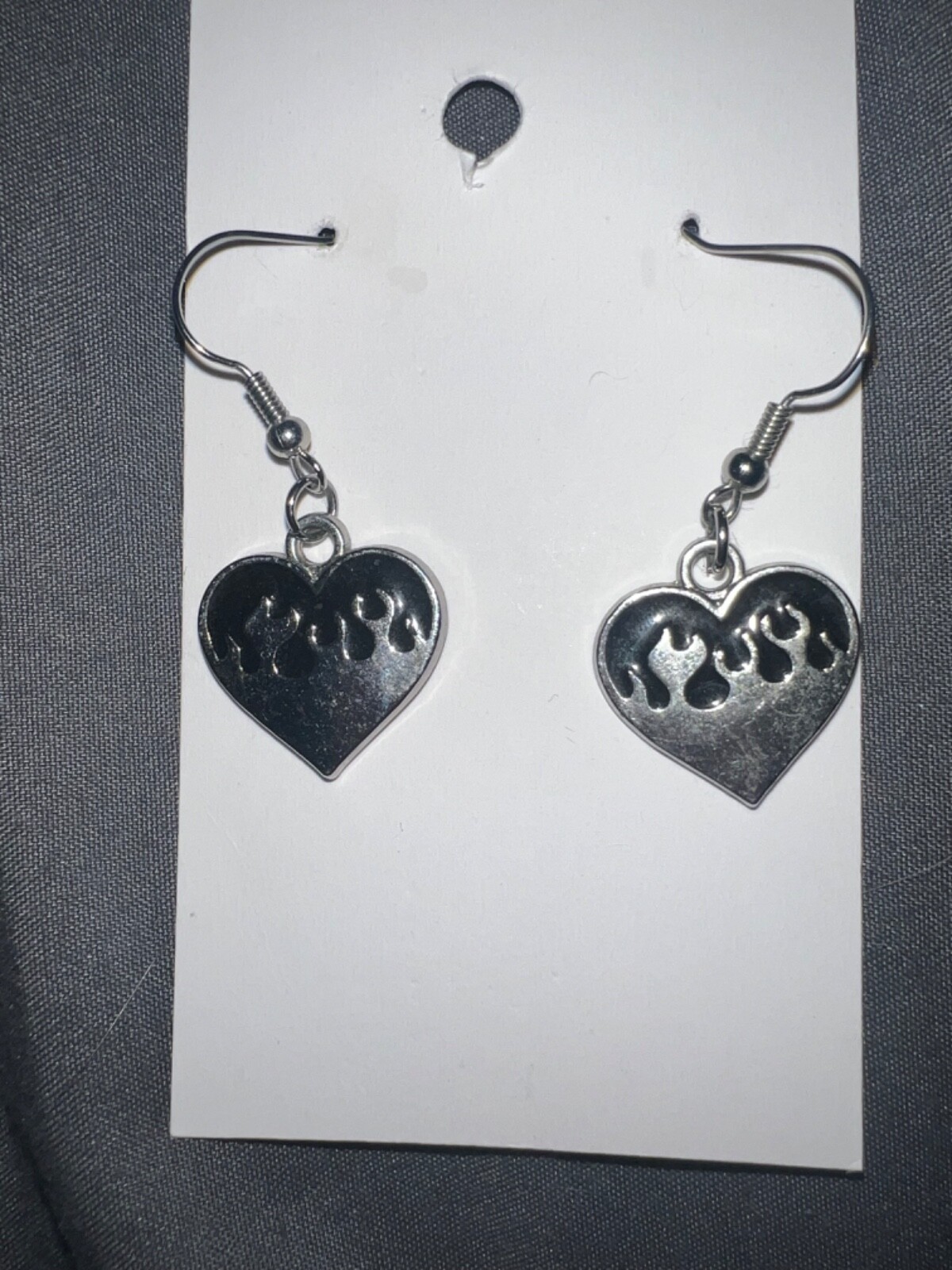 Goth Queen Earrings Fire Heart, dangle drop