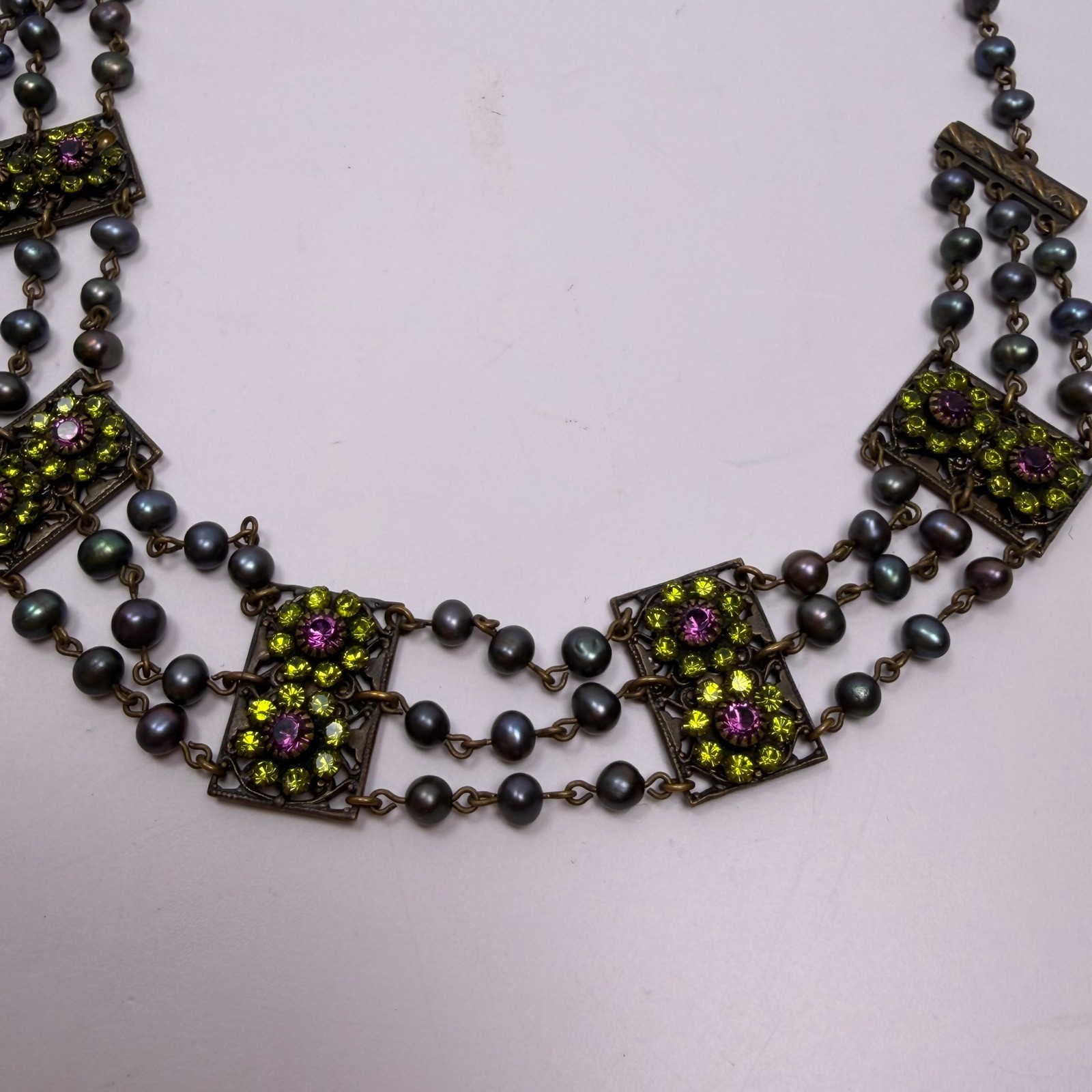 Liz Palacios Vintage Boho Victorian Womens Multi Strand Pearl Crystal Necklace