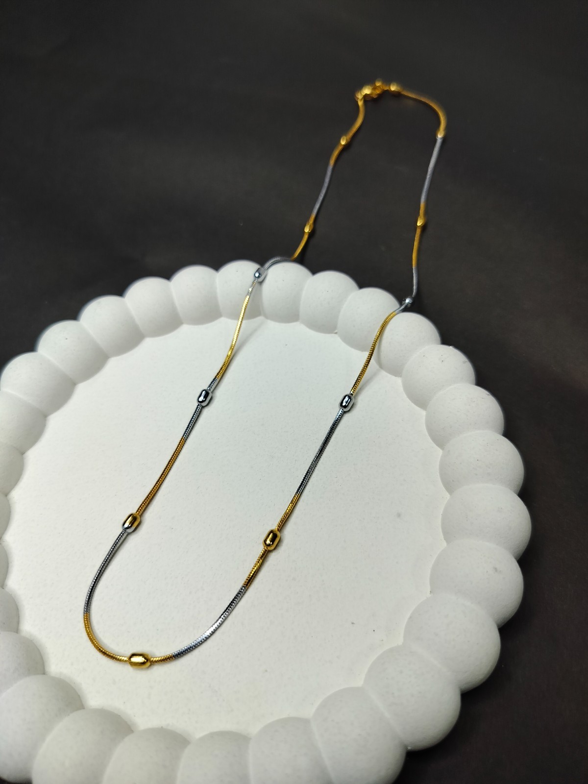 18kt Two Tone Yellow and White Gold Plated Ball Beads Chain Necklace 18 inch
