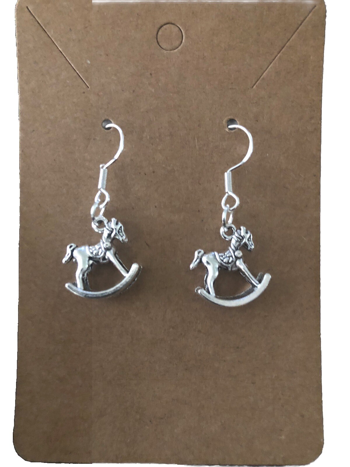 Hobby Horse Dangle Drop Silver Tone Rocking Horse Earrings