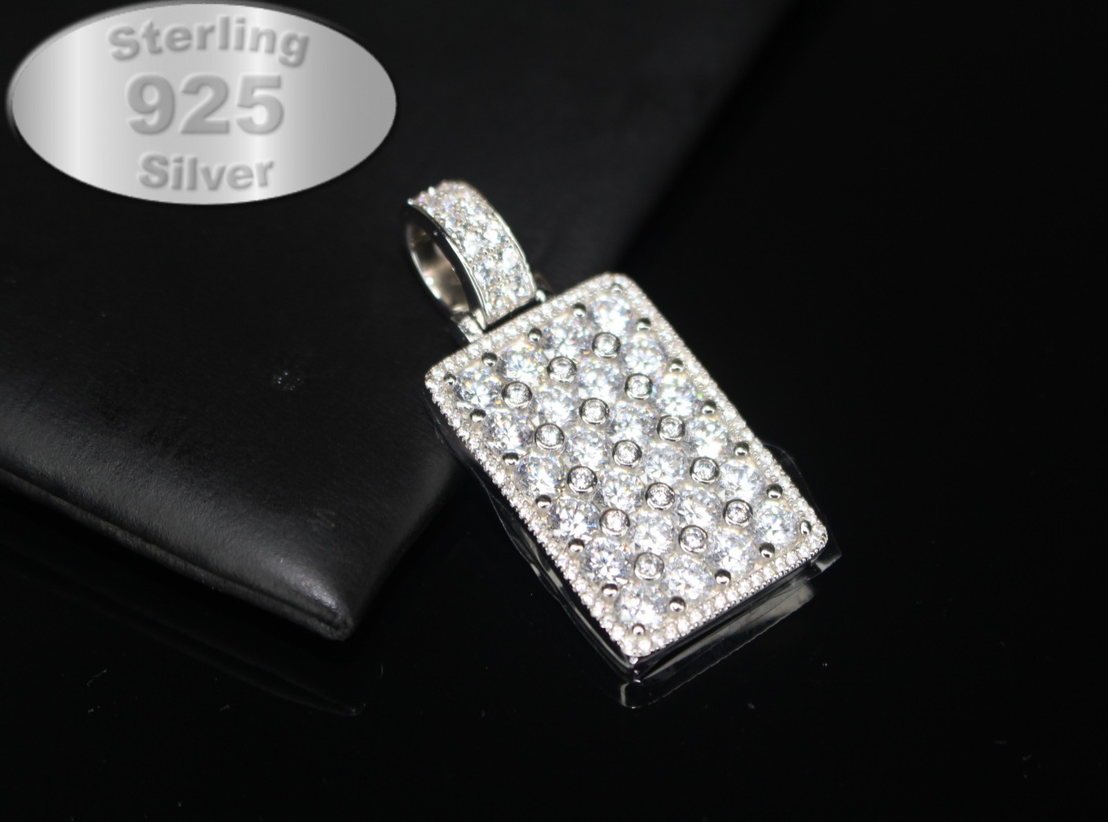 REAL 925 Sterling Silver DOG TAG PENDANT 8.6ct Lab Sim VVS1 Diamonds 18g HEAVY!