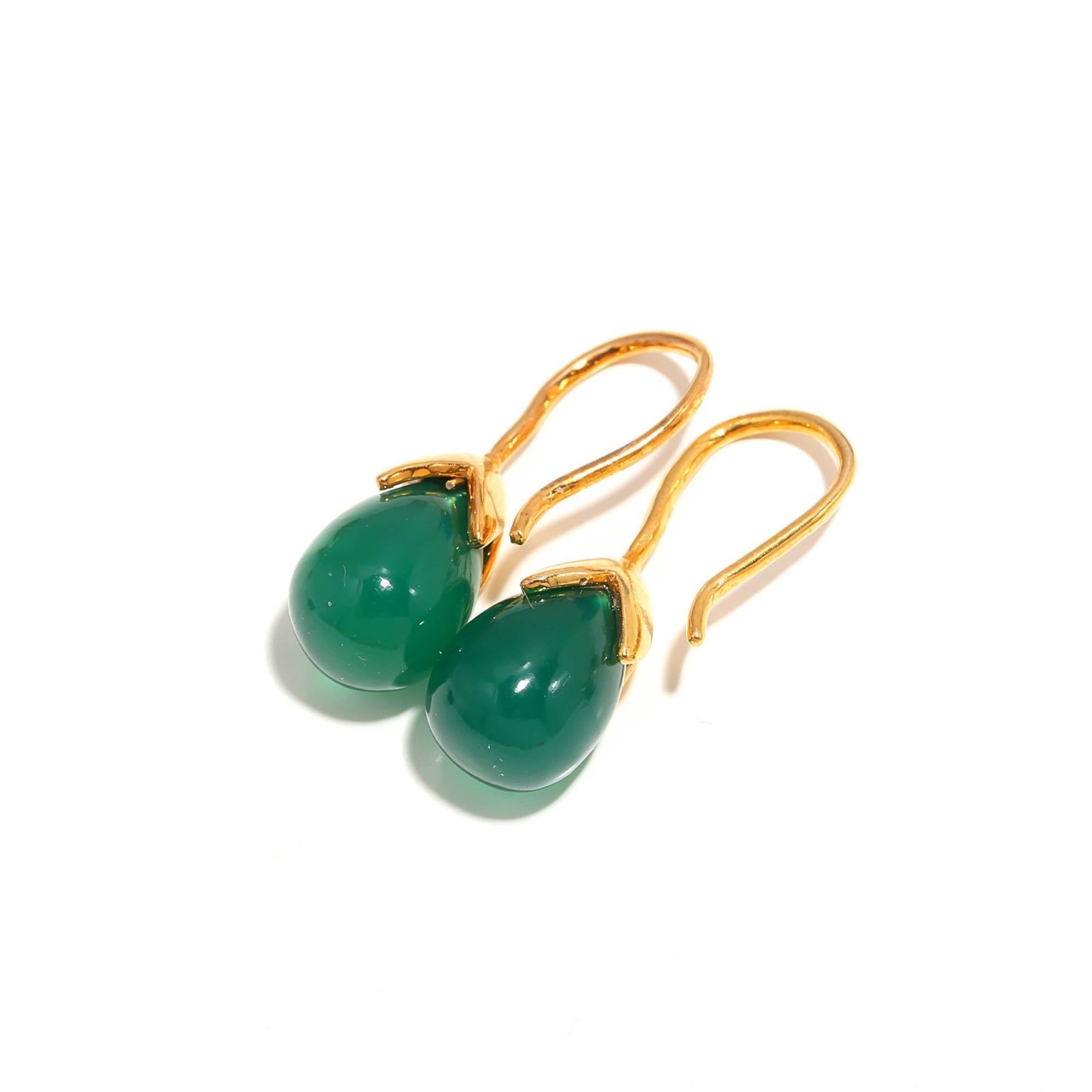 Natural Green Onyx Teardrop Dangle Earring Gold Fill 925 Sterling Silver Jewelry