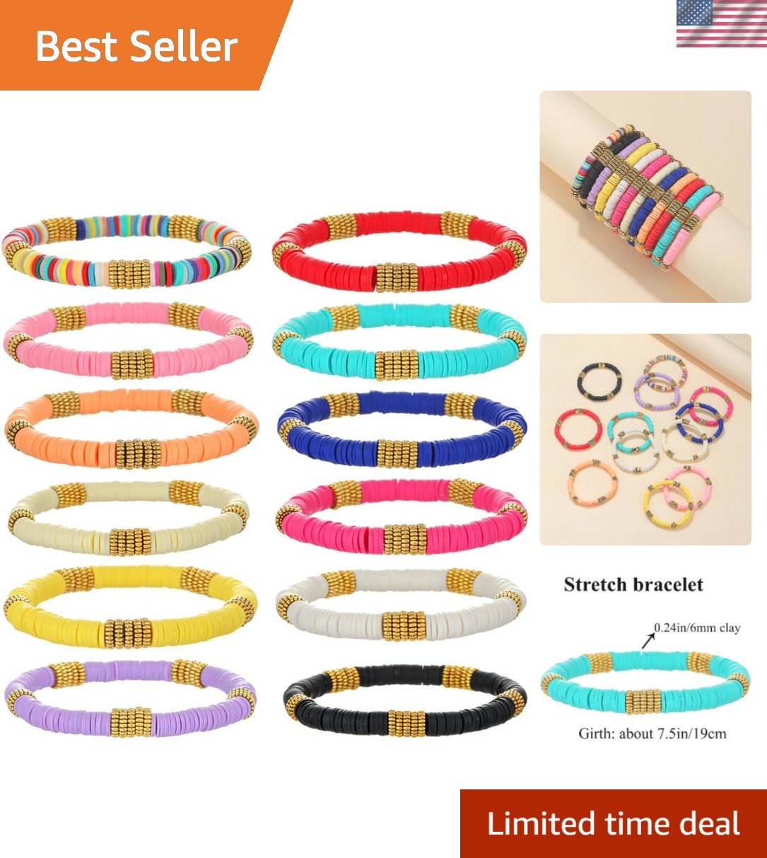 12 Adjustable Vinyl Clay Disc Bracelets for Women – Stylish Friendship Set