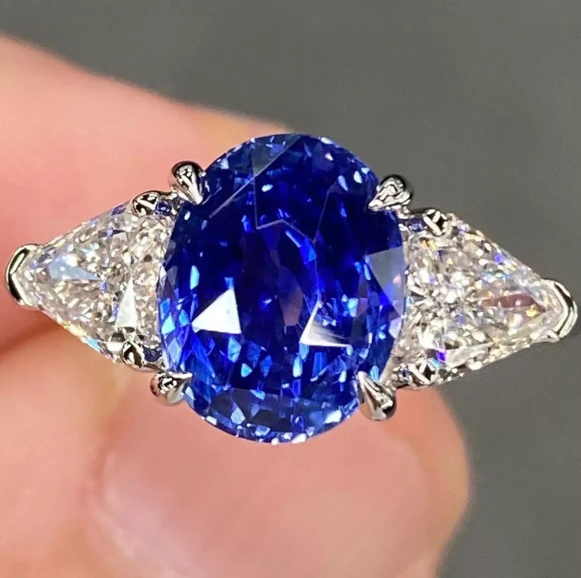 3Ct Oval Cut Simulated Sapphire & Diamond Engagement Ring White Gold Plated