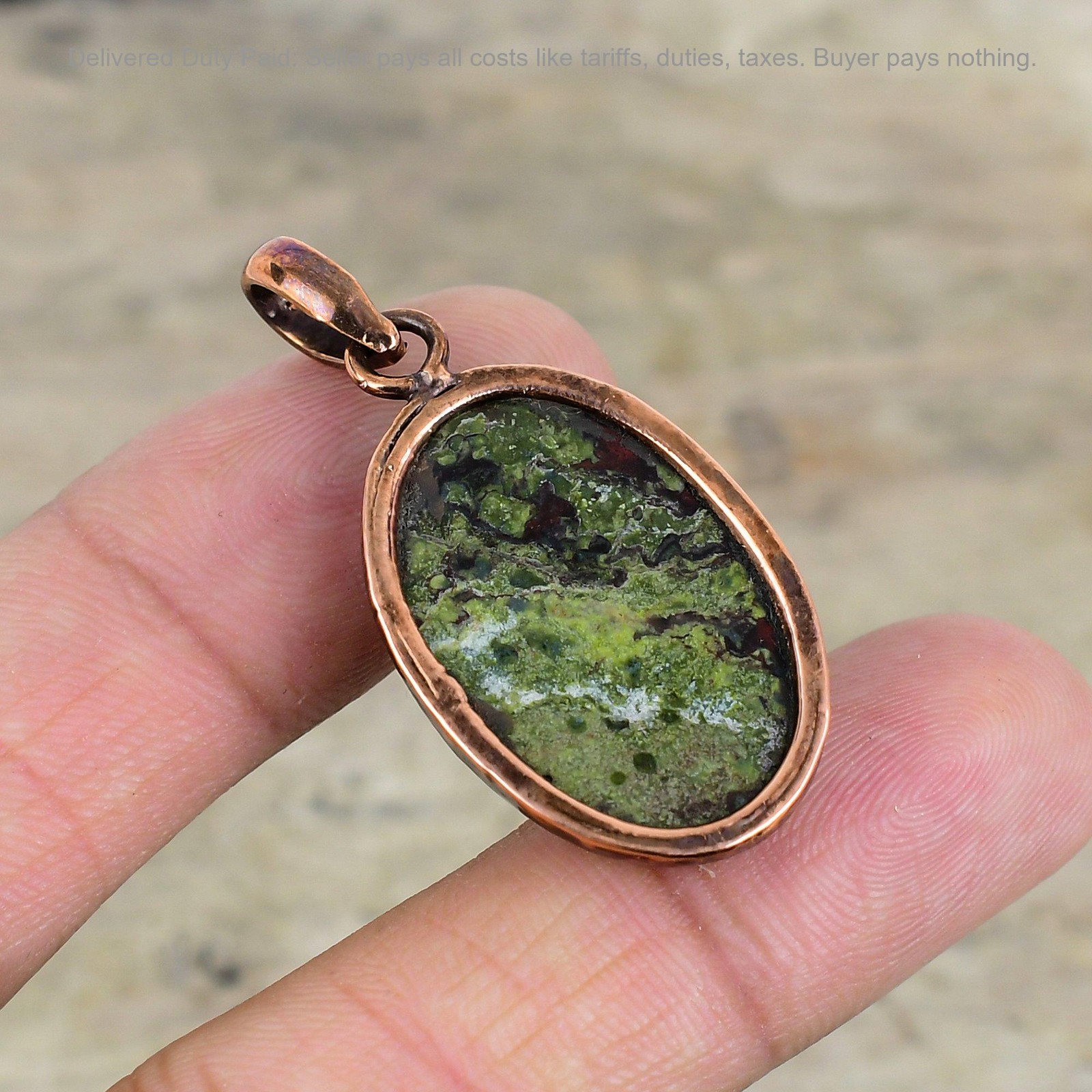 Copper Oval Dragon Bloodstone Stone Daughter Artisan Electroformed Bezel Pendant