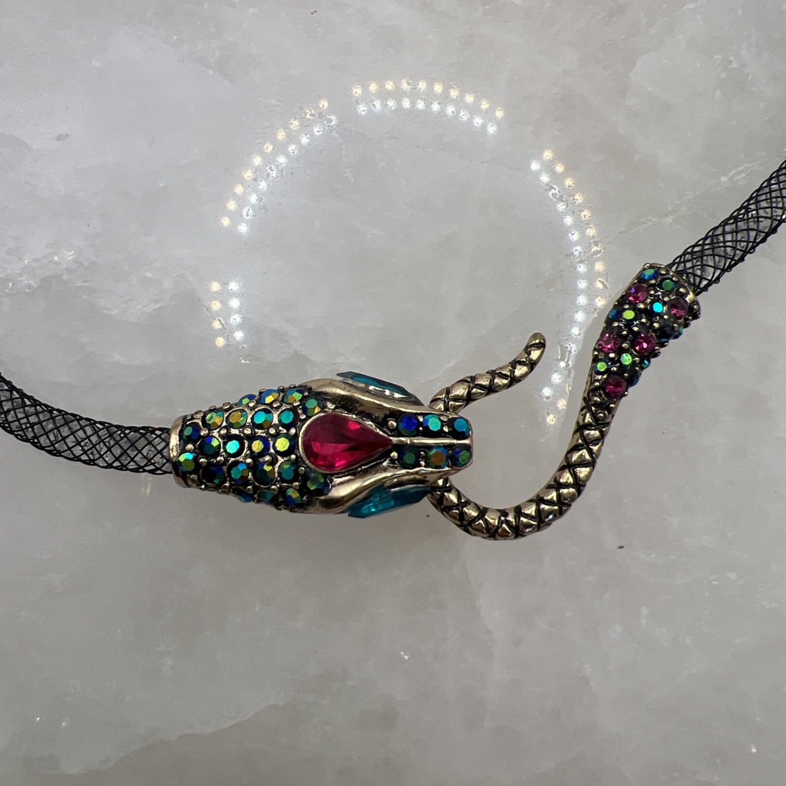 Betsey Johnson “Dark Shadows” Pave Snake Mesh Collar Necklace NWT