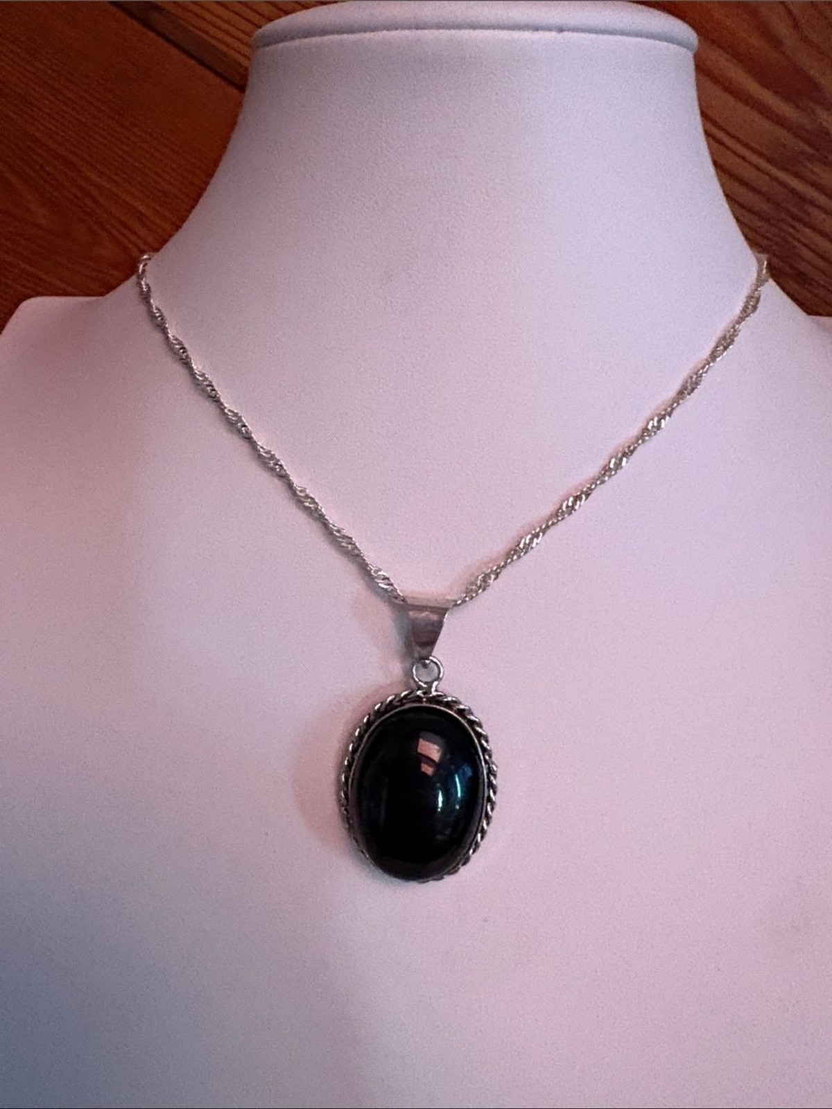 Black Oval Onyx Silver Pendant Necklace