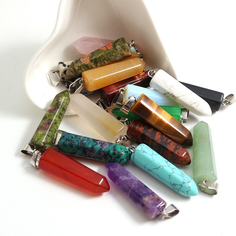Wholesale 24pcs/lot Assorted Natural Stone Pendants Point Charms pillar pendant