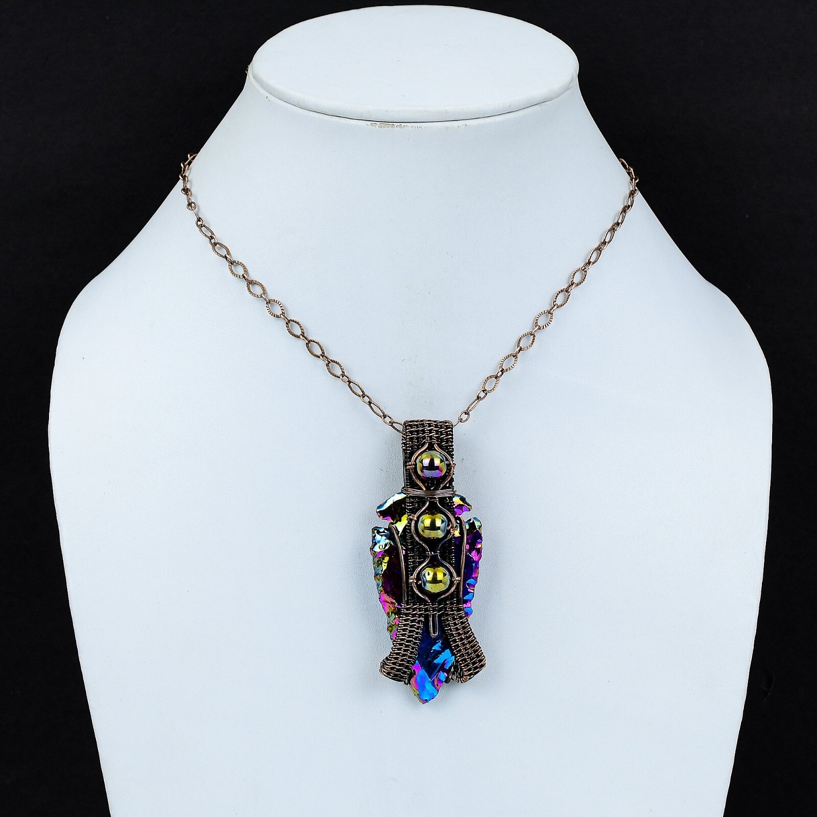 Titanium Druzy Wire Wrapped Pendant Handcrafted Copper Valentine Gift 2.99″