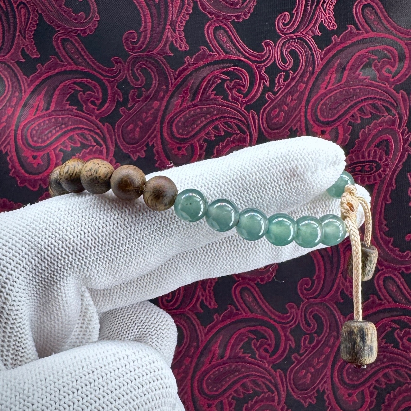 Aromatic Bracelet w Blue Guatemalan Jade Agarwood Nanhong South Red Agate 26M005