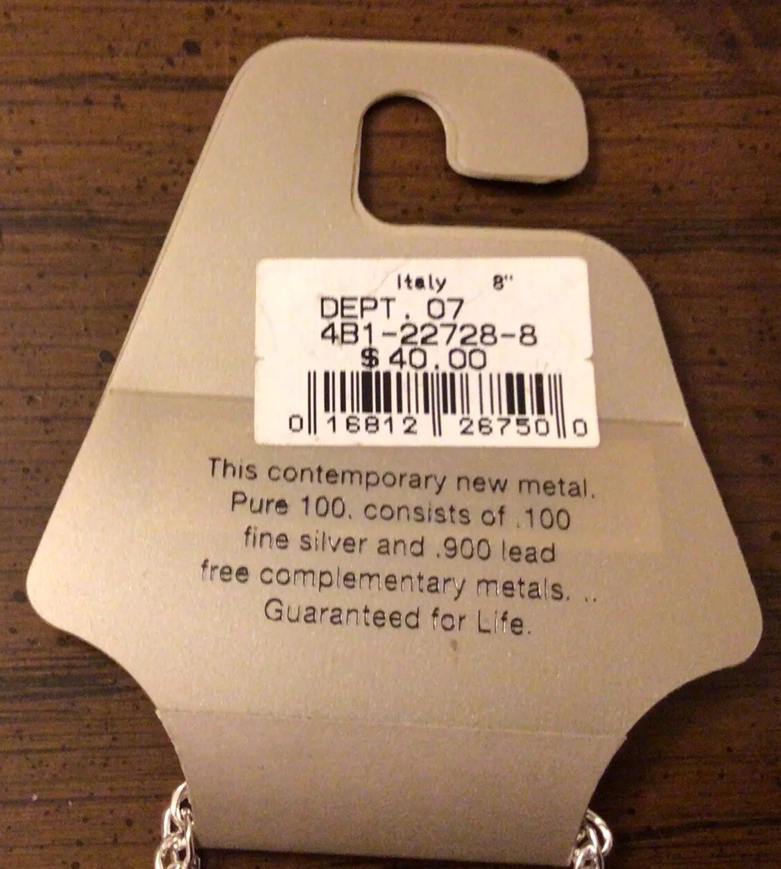 Pure 100 By Dancraft Silver Chain Bracelet. NWT. 8 inch