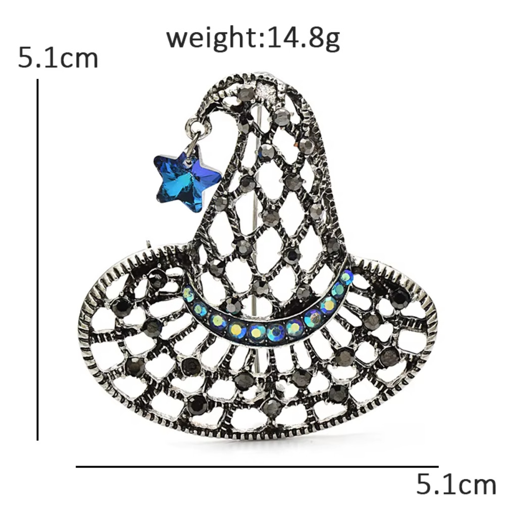 Halloween Witch Hat Brooch Pin Gold Crystal Rhinestone Statement Jewelry Gift