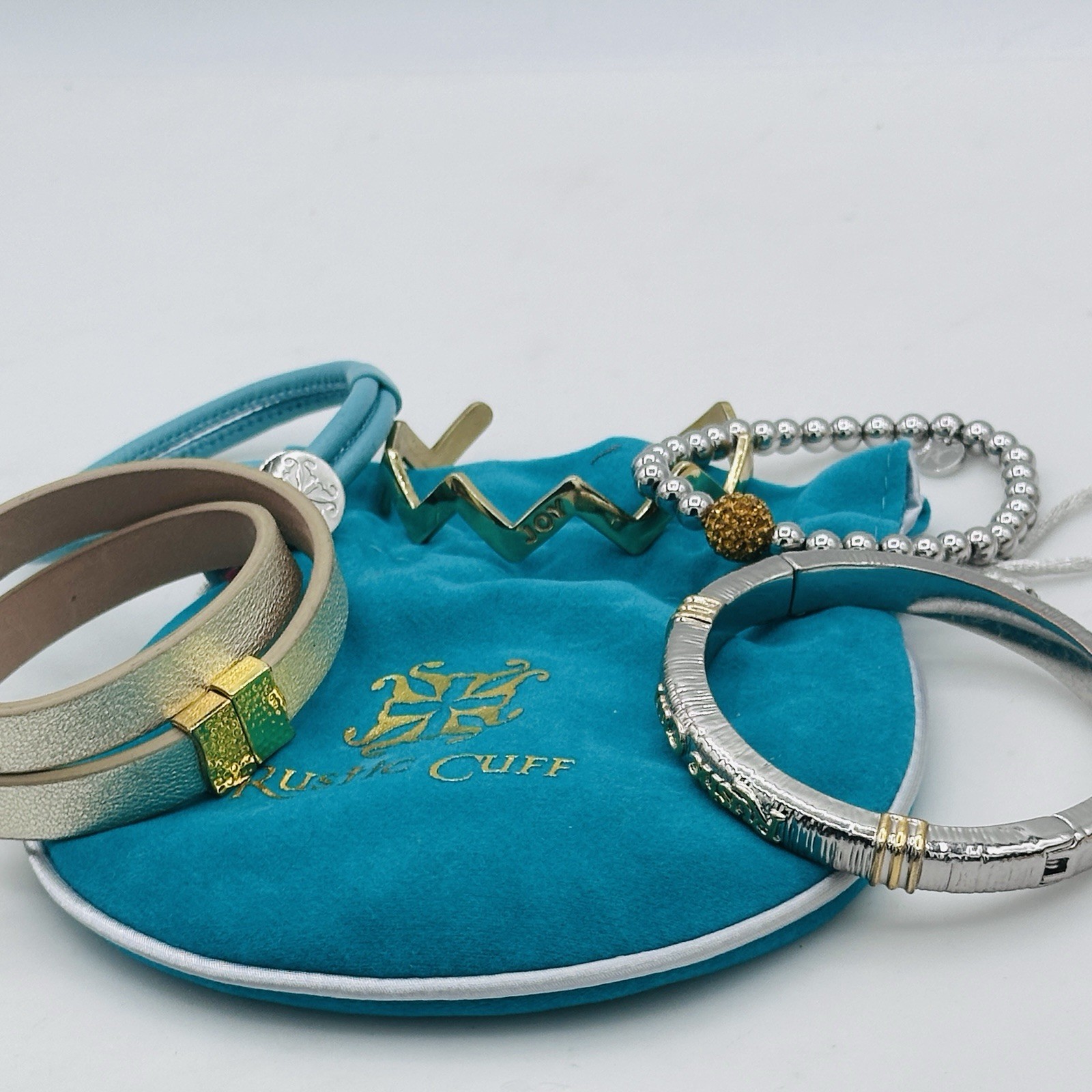 Rustic Cuff Boutique 5PC Stack Turquoise Leather Mixed Metal Set
