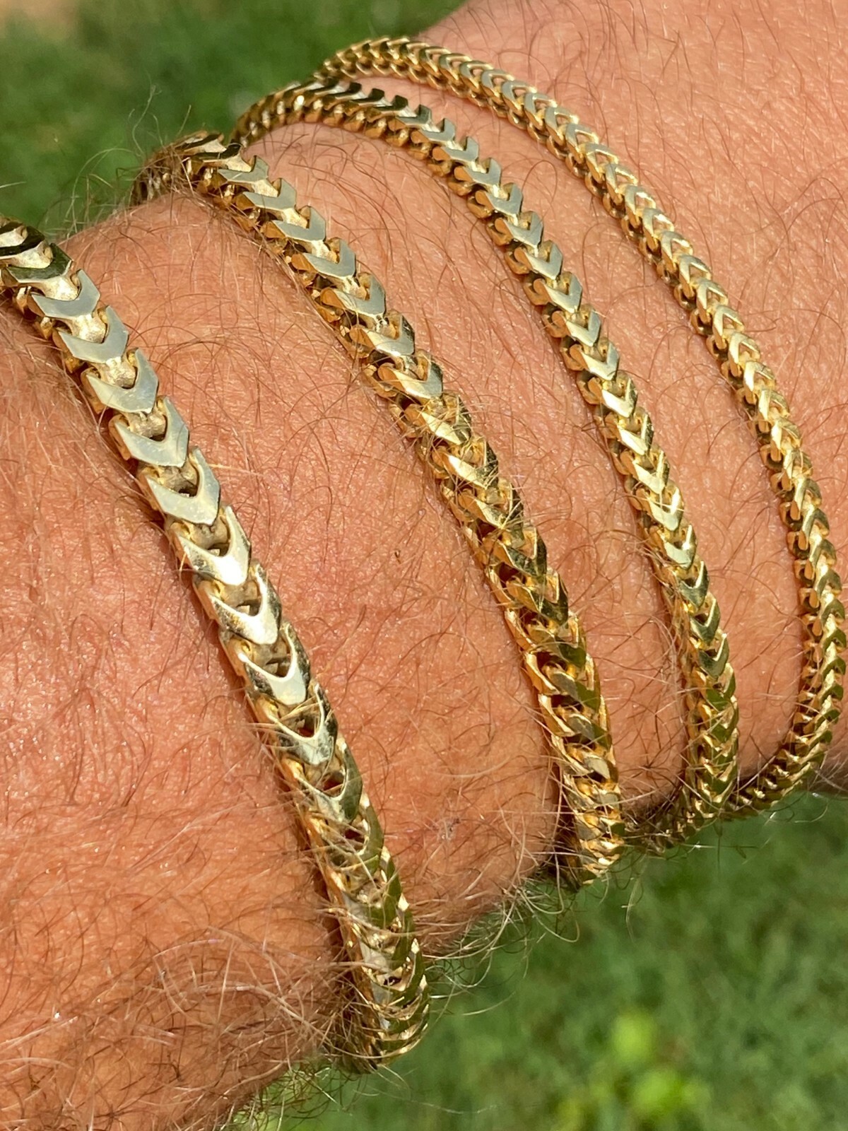 Pulsera FRANCO de plata de ley 925 Auténtica Bañado en oro de 14K 2.5-5 mm
