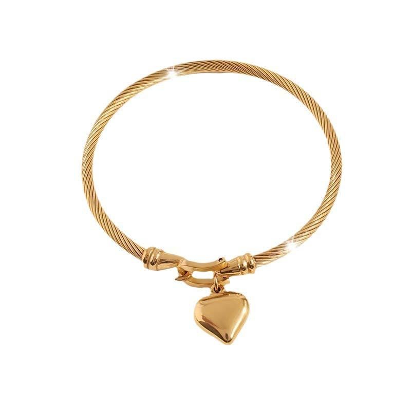Stainless Steel Gold Heart Bracelet Bangle Waterproof Unisex