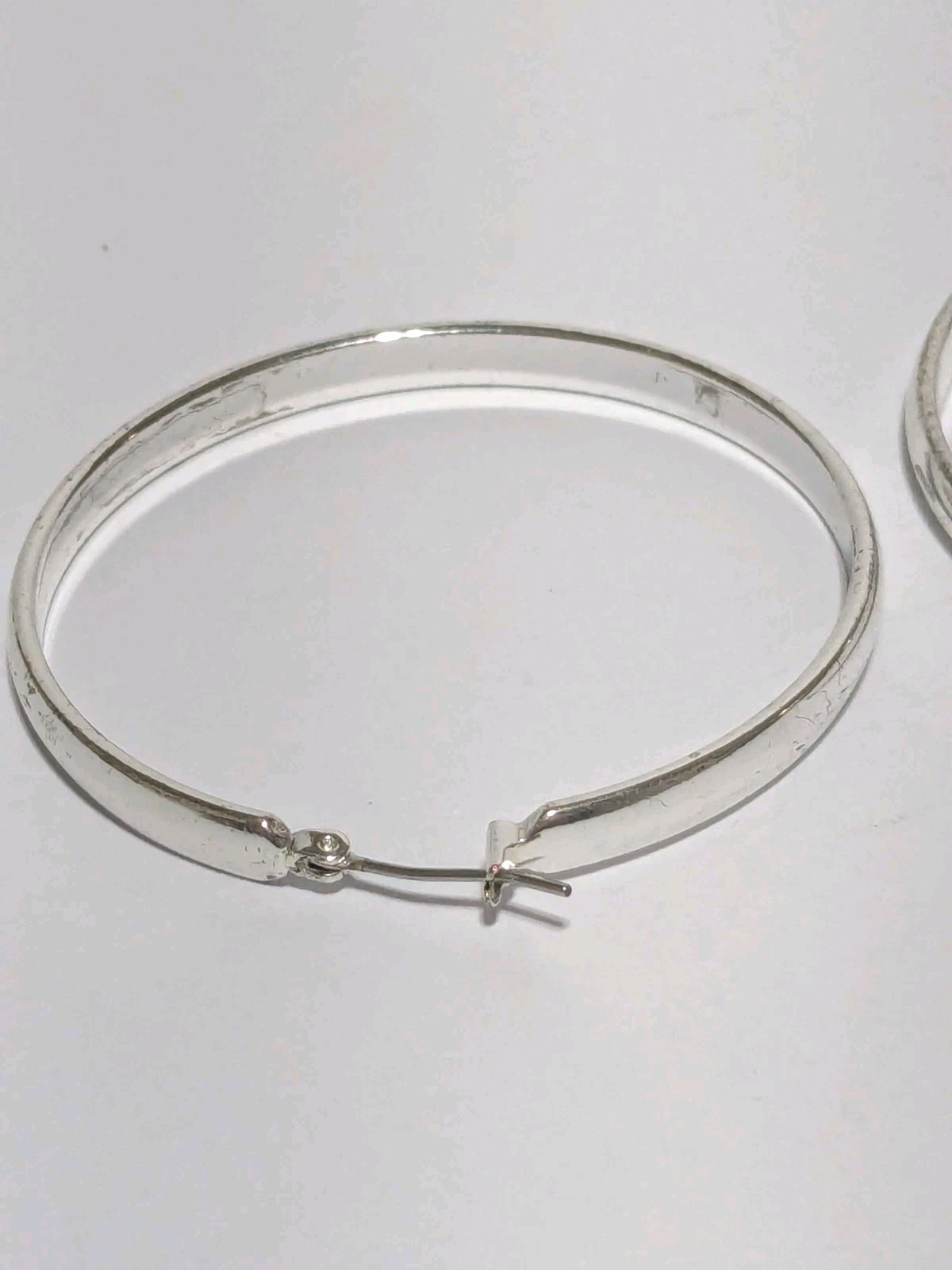 Silver Tone Medium Hoop Push Lock Earrings. Classic. 2″