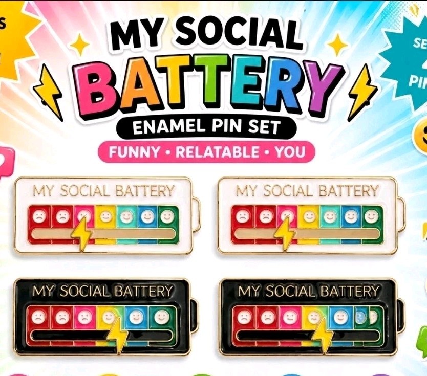 Funny Social Battery Slider Pin – 7-Mood Expression Badge, Cute Interactive Pin
