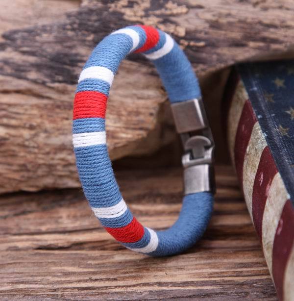 G107 Blues Surfer Young Cool Cotton Wraps Leather Bangle Bracelet Cuff Men’s