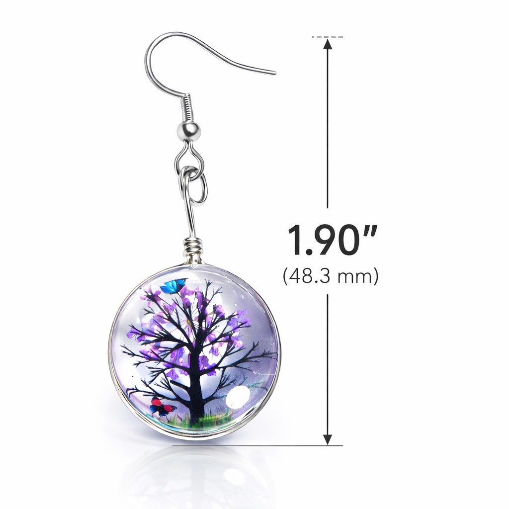 Purple Dried Pressed Flower Resin Earrings Botanical Tree Nature Boho 1.90″ Gift