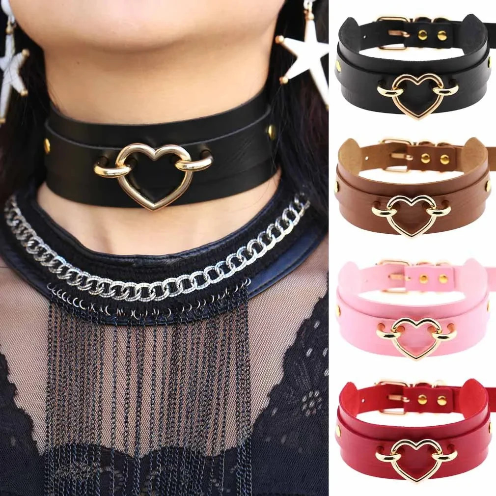 Sub PU Leather Collar Gold Heart -Soft Harajuku, Punk, Gothic, BDSM Lifestyle