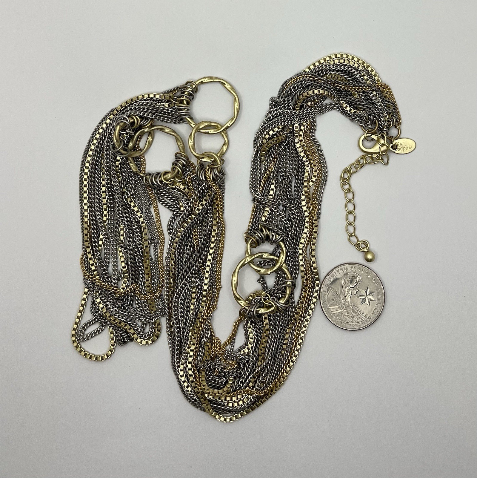 Lia Sophia Gold and Silver Tone Multi Strand 36” Necklace Curb & Box Chains EUC