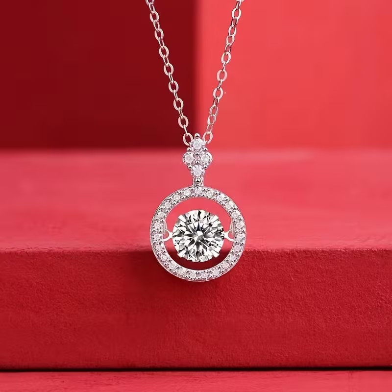 Dancing Stone Moissanite Necklace S925 Sterling Silver Pendant Heartbeat