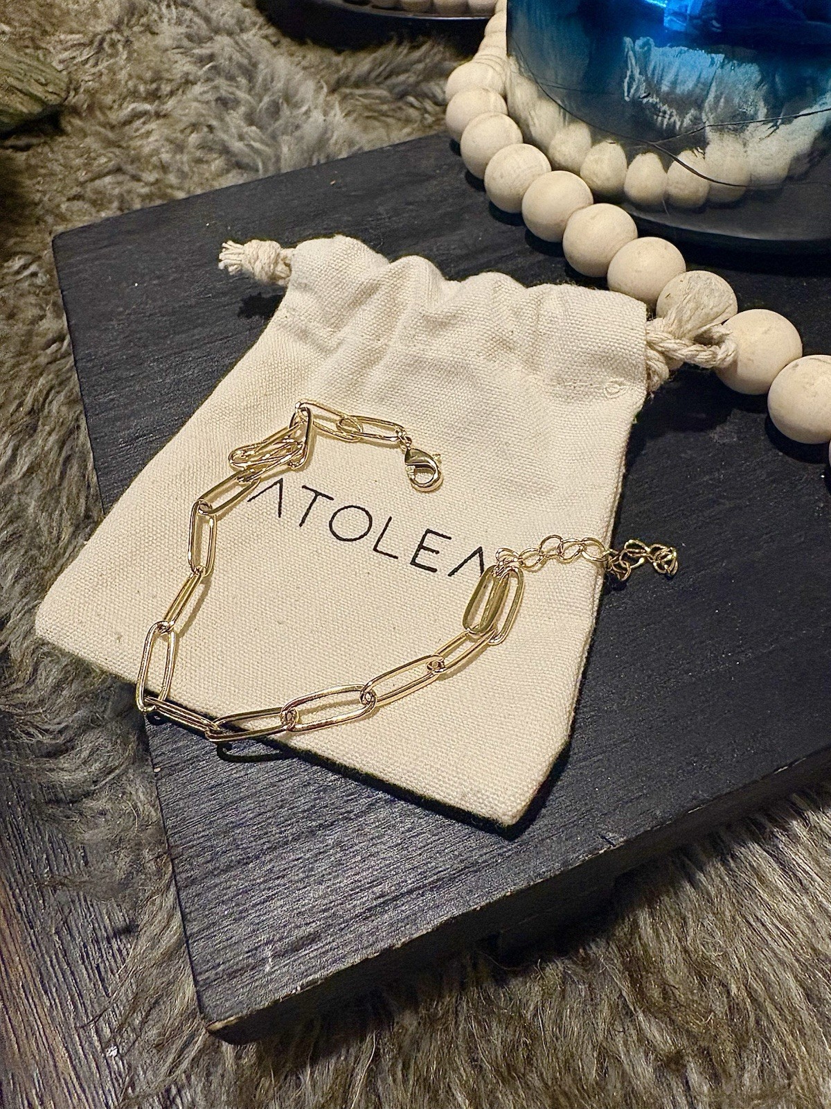 ATOLEA Paper Clip box Chain Gold Plated Bracelet