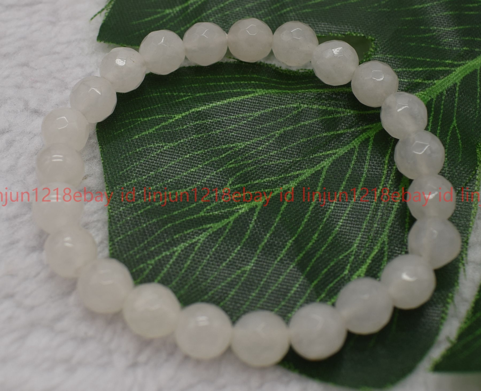 Pretty Natural 6/8/10mm Faceted White Jade Round Gemstone Beaded Bracelet 7.5in