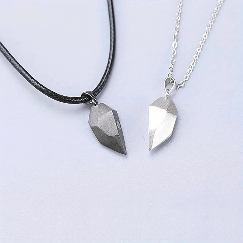 Couple Pendant Necklace Magnetic Heart Electrocardiogram Splicing Valentine Gift