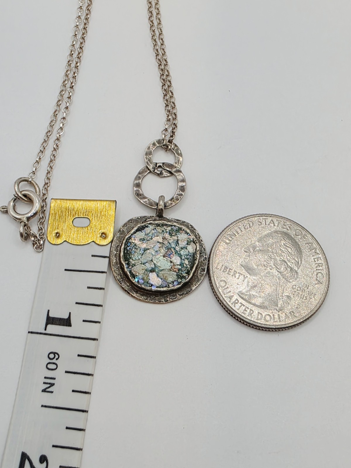 Sterling Silver ASCOPA 925 Pendant Necklace With Iridescent Roman Glass