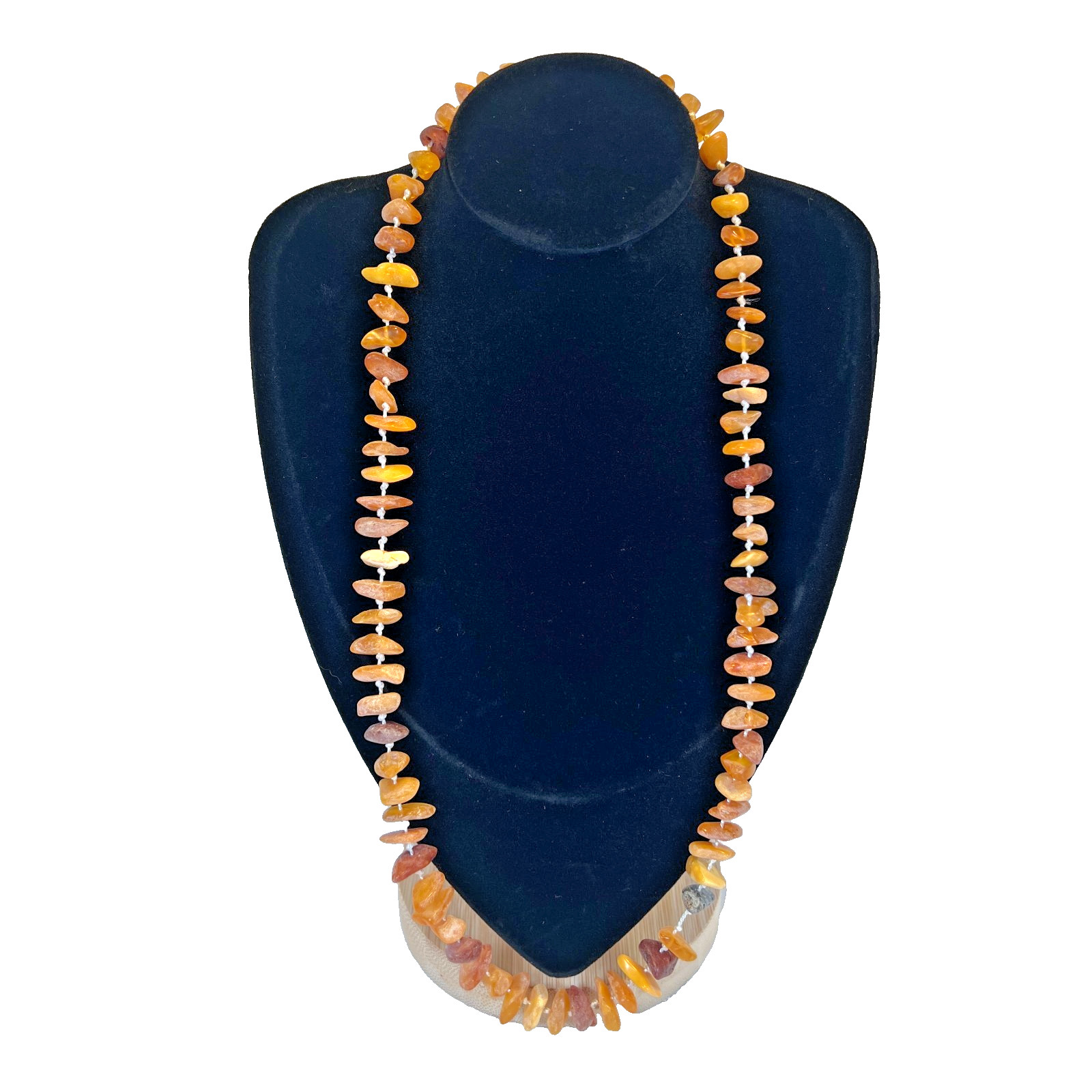 Raw Baltic Amber Necklace Beaded Hand Knotted Barrel Clasp Boho 24 Inch 61 CM