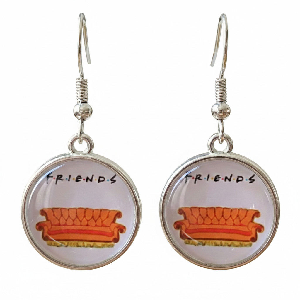 Silver White Orange Friends Sofa Logo Drop Earrings F.R.I.E.N.D.S. TV Show UK