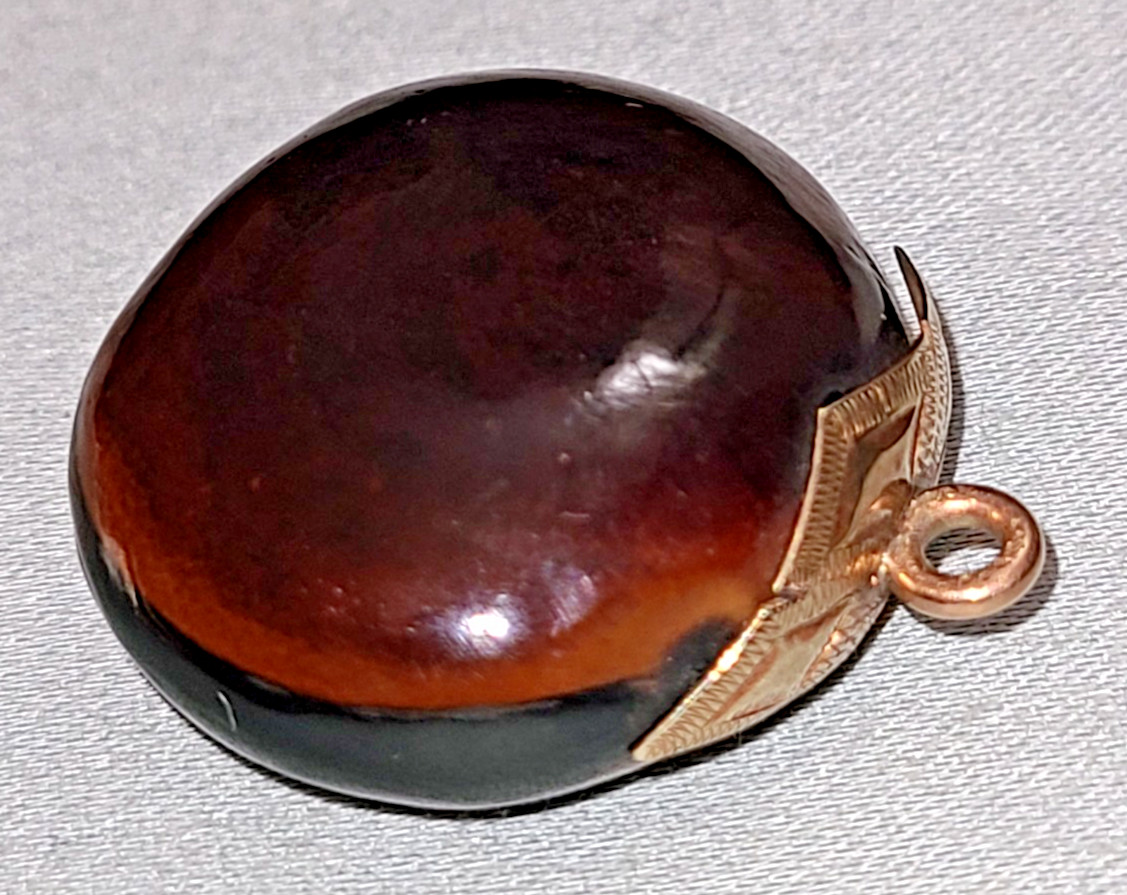 Antique Victorian polished mucuna / sea bean pendant, gold tone bail