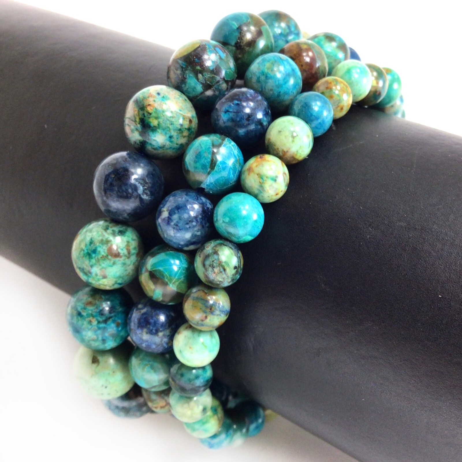 Natural Azurite Chrysocolla Genuine Bracelet Round Beaded 7.5″ 6mm 8mm 10mm 12mm