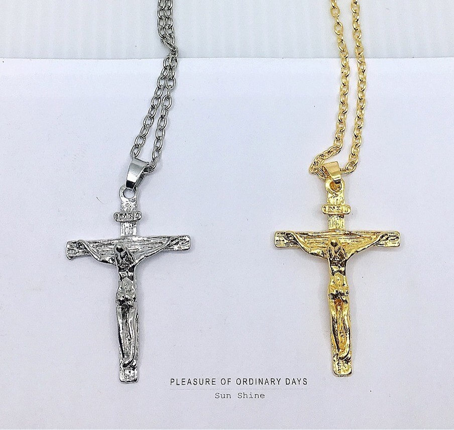 Stainless Steel Jesus Christ Crucifix Cross Pendant Chain Necklace For Men Women