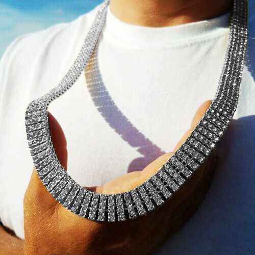 Hip Hop Silver Plated Iced 4 Row Simulated Diamond 30″ Pharaoh Chain Necklace