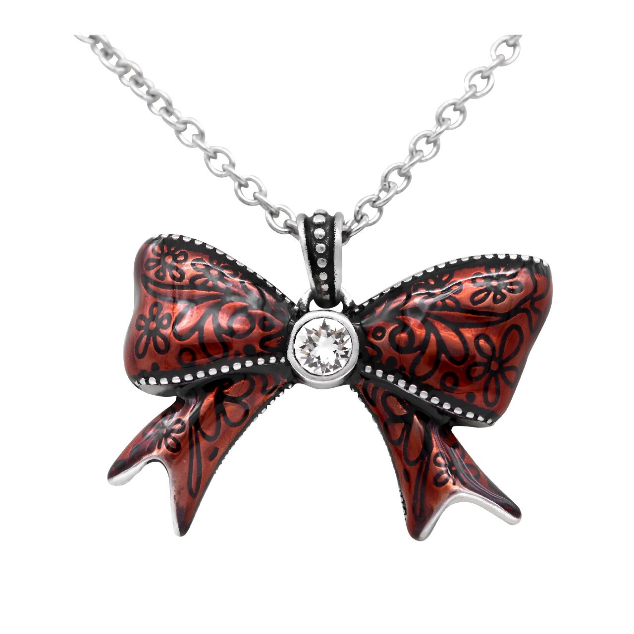 Pretty Red Bow Necklace Red Epoxy Ribbon Pendant by Controse