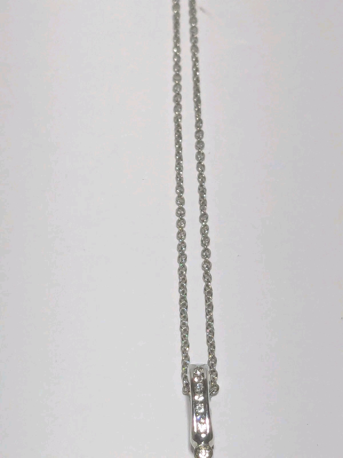 Silver Tone Necklace With Removable Faux Pearl & Rhinestone Leaf Pendant 14″