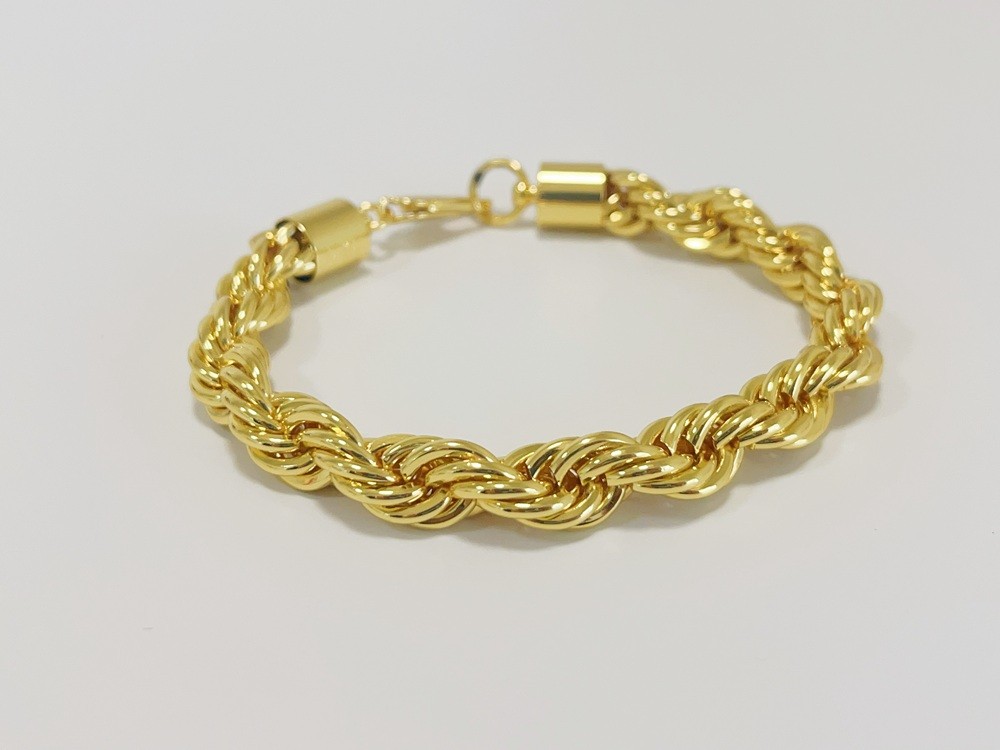 18K Yellow Gold Stamped Diamond Cut Rope Chain Bracelet 10.5mm 7.5INCH Men Women
