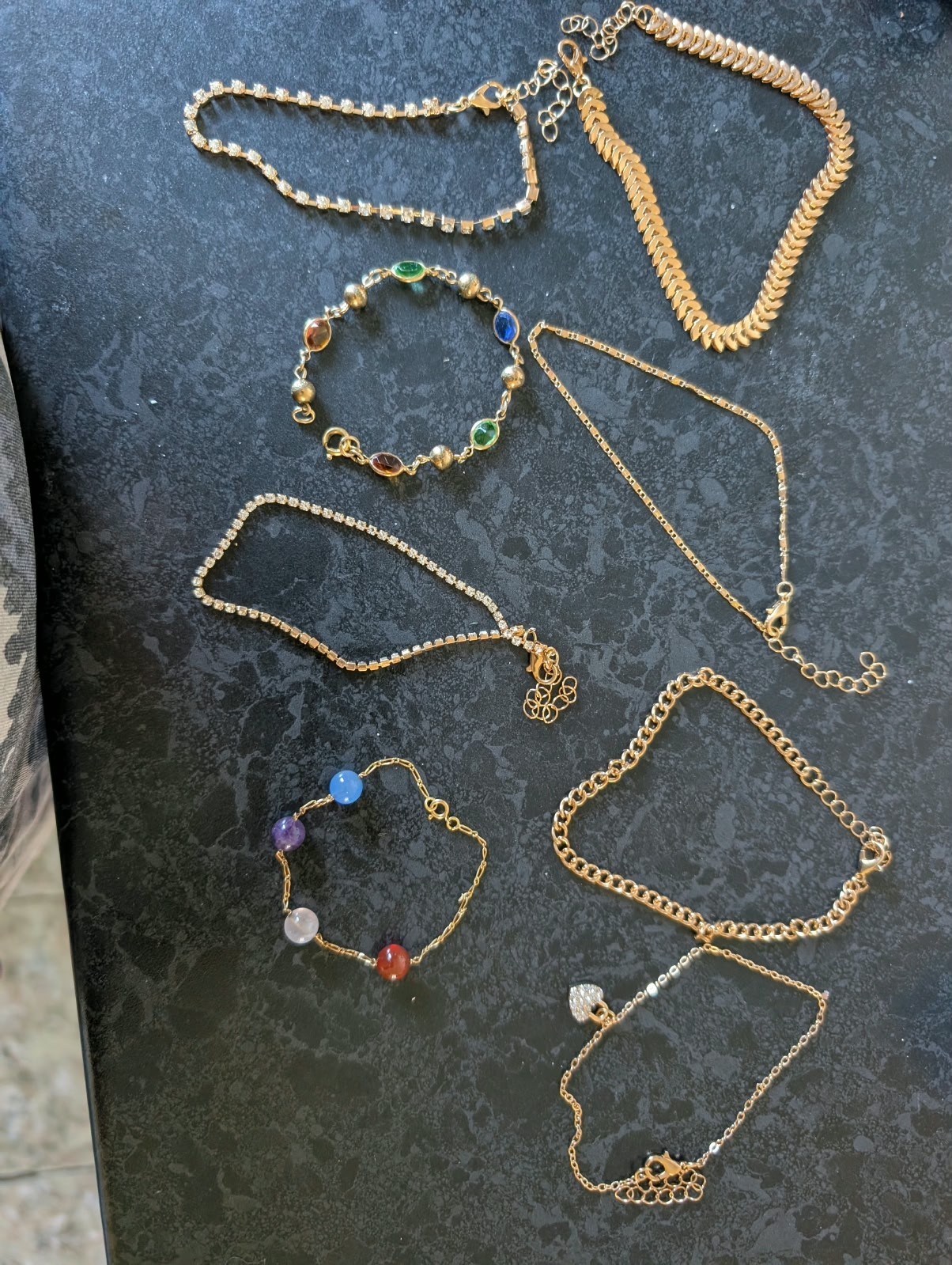 Lot 8 Gold Tone Bracelet RhinestoneTennis Heart Charm Link Beaded Chain