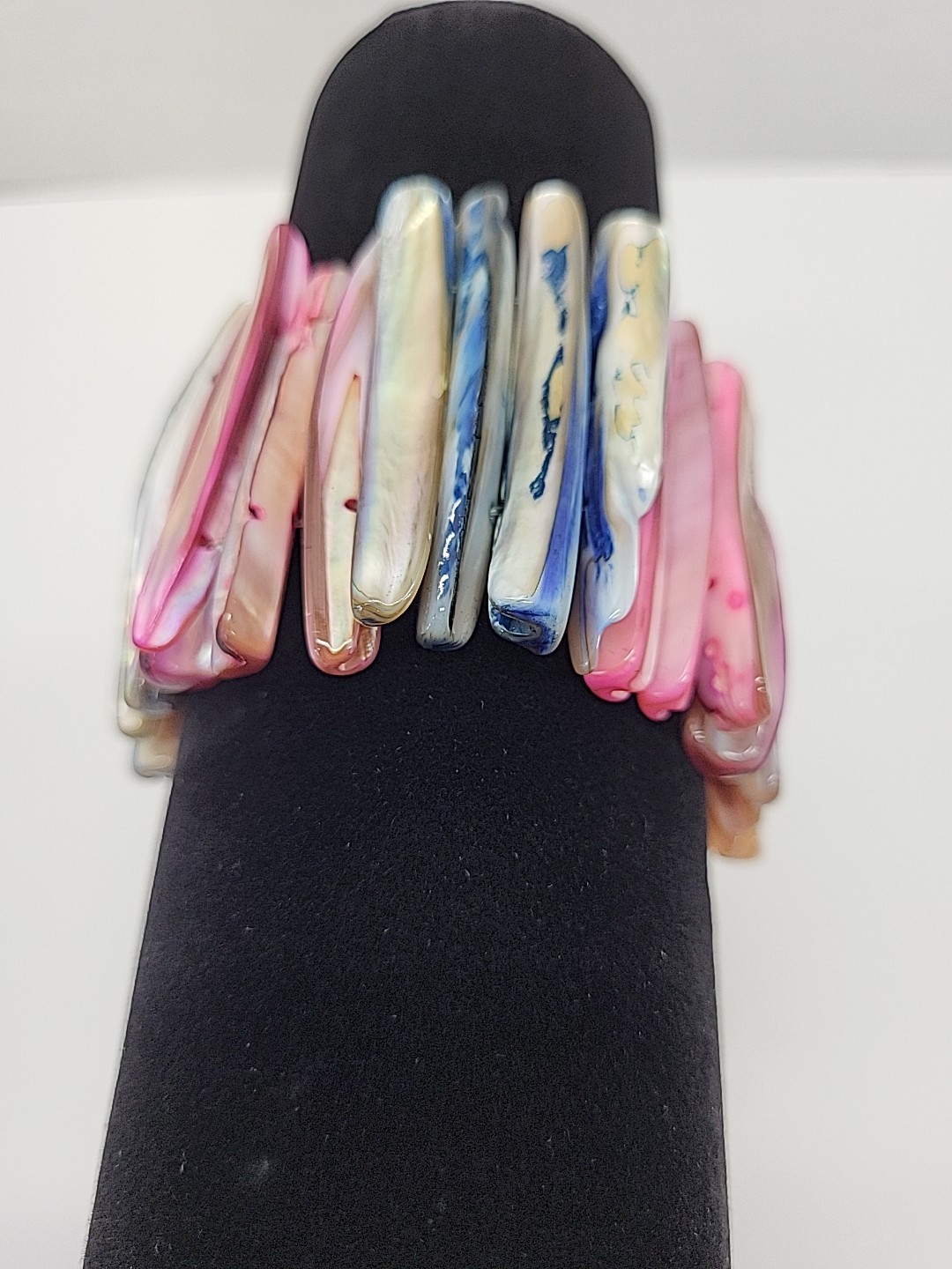 Vintage Chunky Beautiful Multicolor Mother Of Pearl Abalone Shell Pink Blue Gold