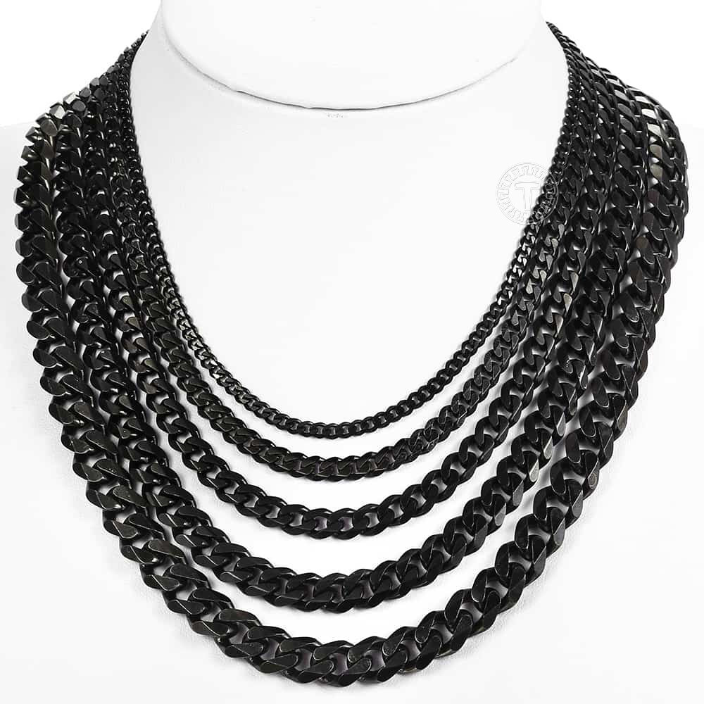 Men’s Black Stainless Steel Cuban Necklace Curb Chain 3/5/7/9/11mm Wide Jewelry