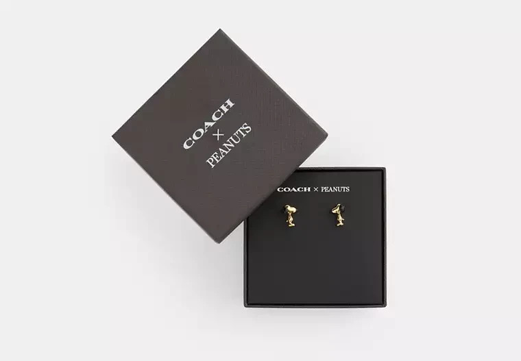 Coach x Peanuts Snoopy Stud CCA49 Earrings 0.25″ x 0.75″ 75th Anniversary Gold