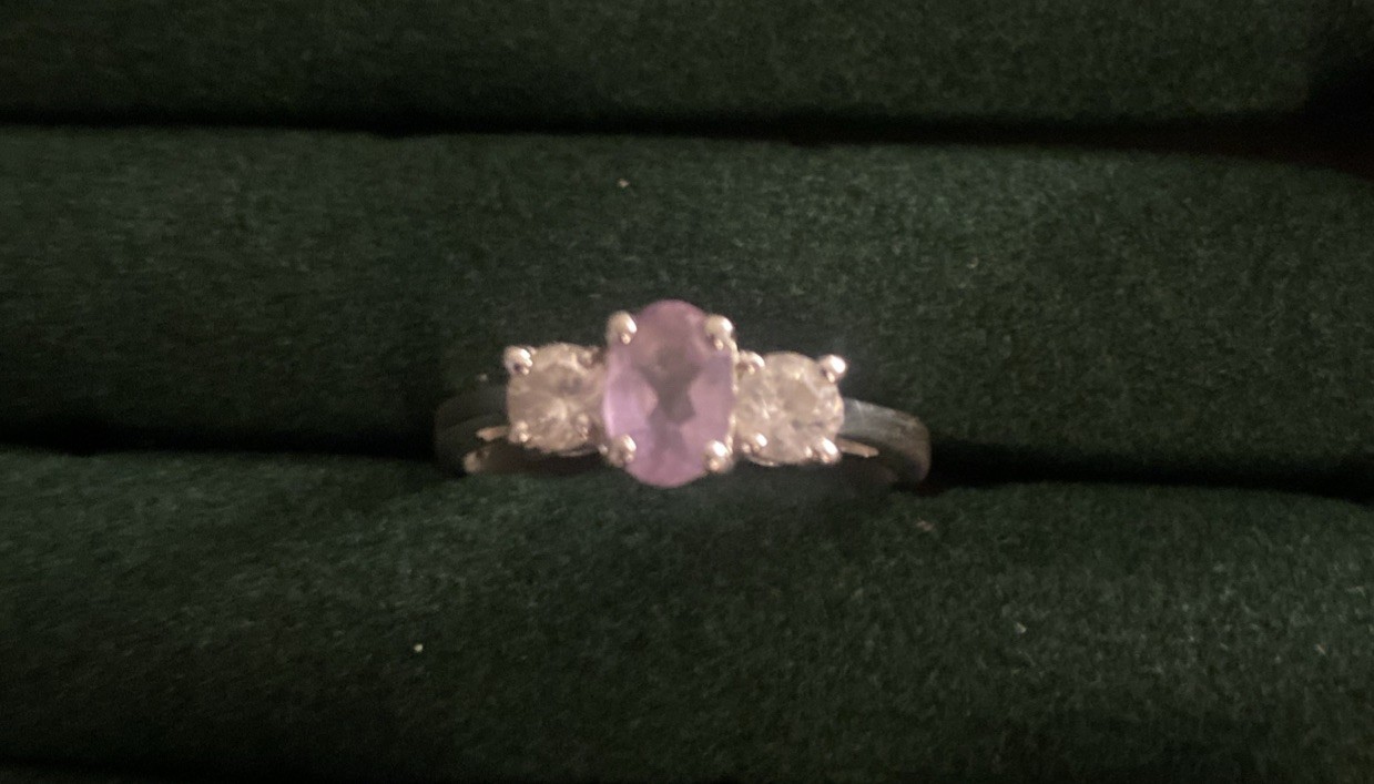 Lilac / White Stone Silver Ring, 925 Stamped – See Description For Details