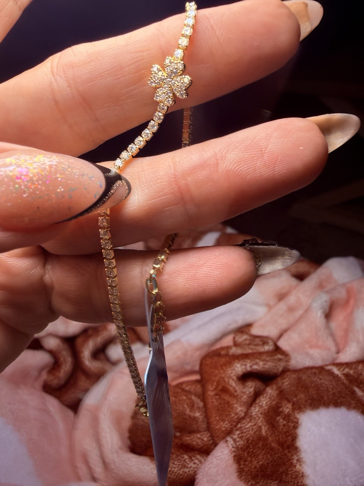 Moissanite Four Leaf Clover Tennis Bracelet 18K Gold Filled 6.5” + 1” VVS D