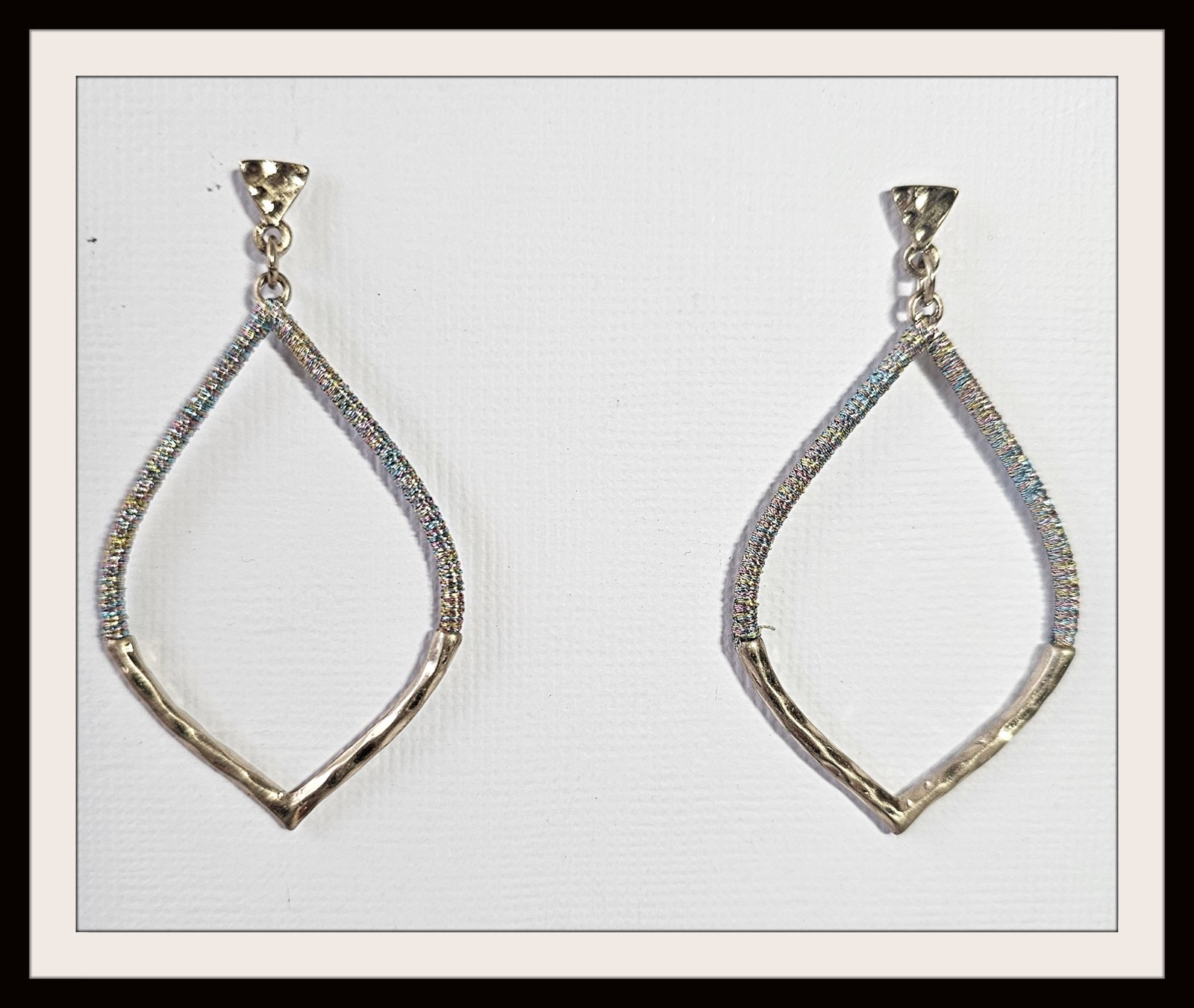 Silver & Gold Hammered Teardrop Earrings Wire Wrapped Nickel & Lead Free