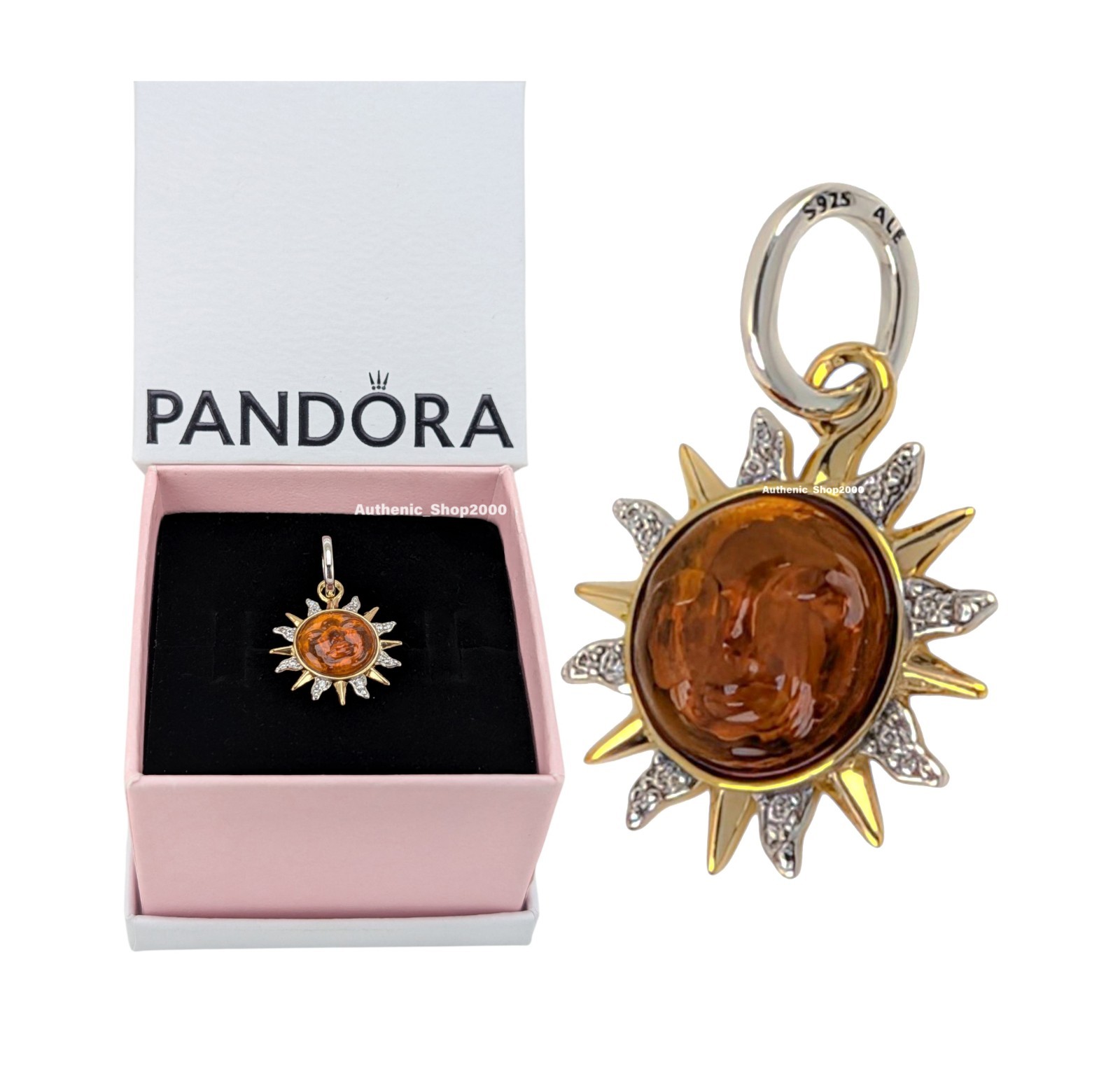 New 100% Authentic PANDORA 14k Gold P 925 Murano Swirling Sun Charm 764703C01