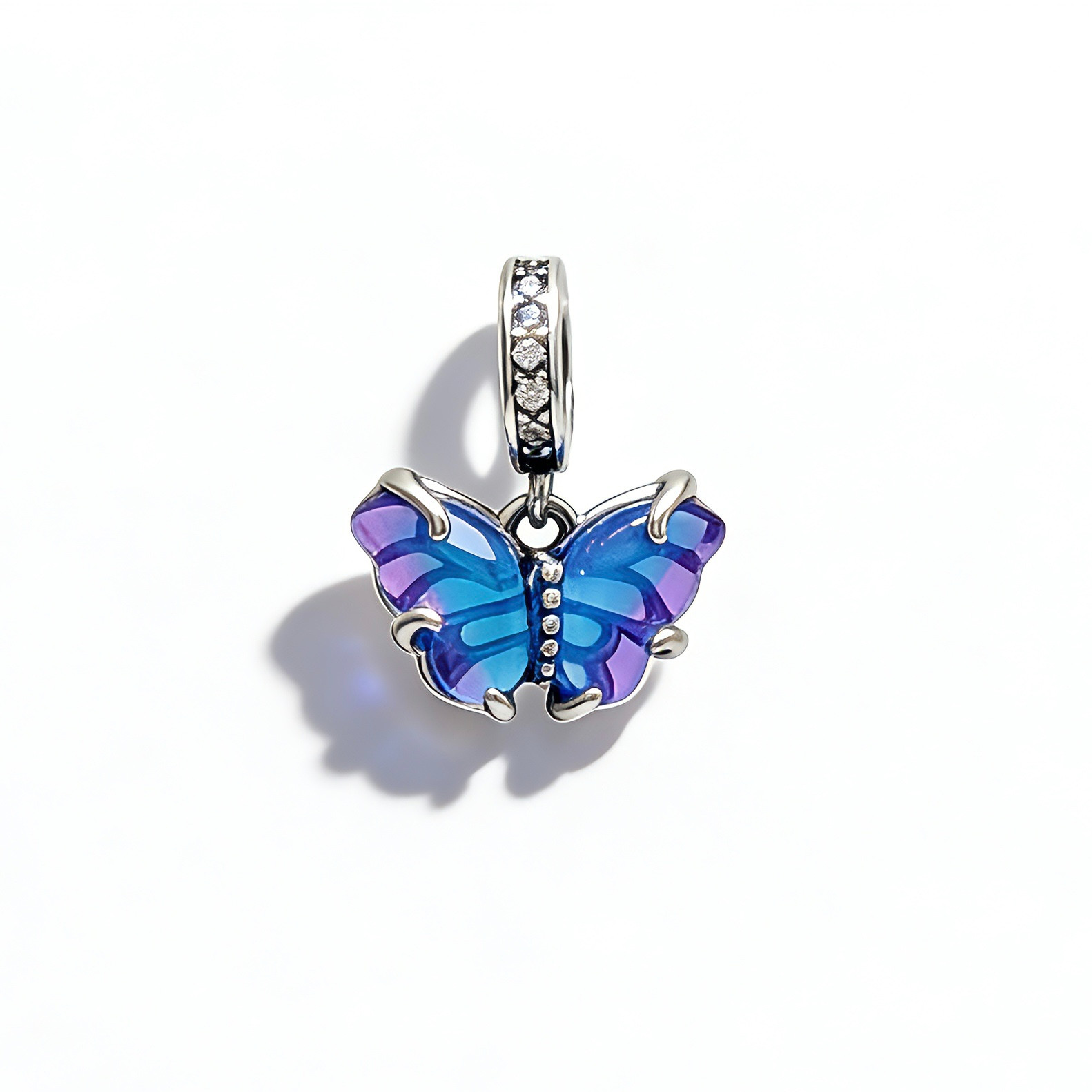 Pandora Blue Murano Glass Butterfly Dangle Charm Sterling Silver CZ #792698C01
